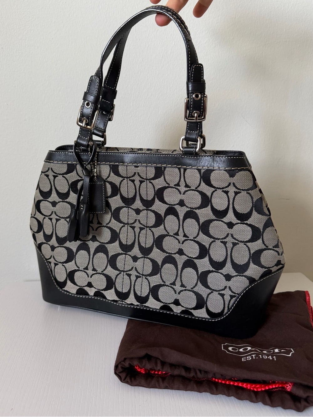Vintage Coach Signature Jacquard Tote Bag 6830 – Black & White Y2K